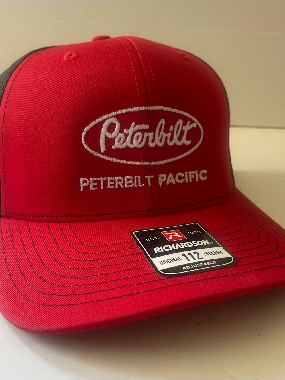 Peterbilt Pacific Richardson 112 Trucker Hat Red Black Snapback Cap Mesh OSFM